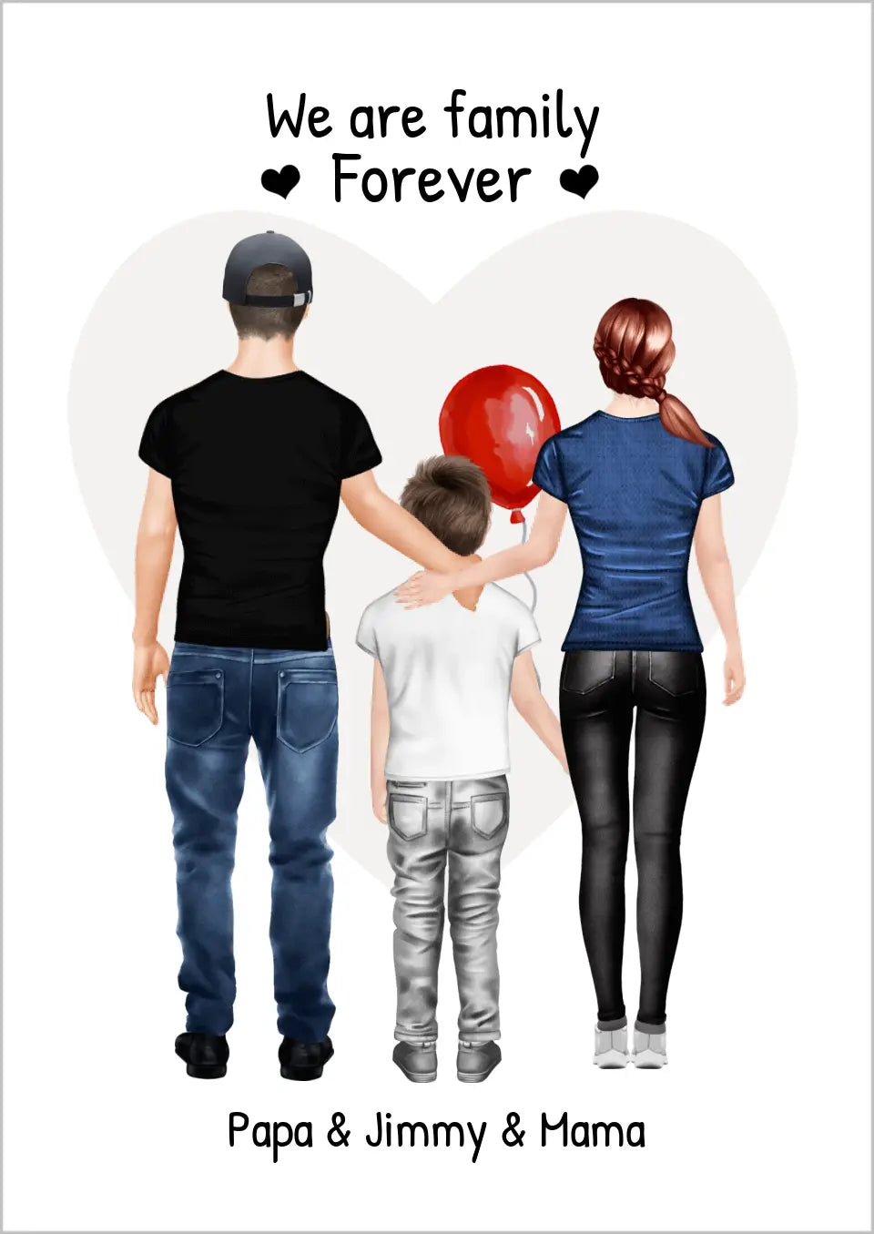 Personalisiertes Poster Geschenk Familie - Familienbild mit 1 Kind - Personalisiertes Familienportrait - We are family