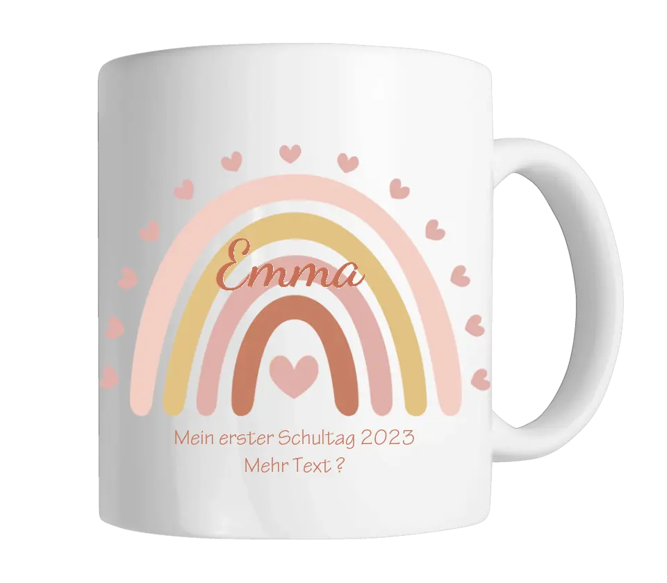 Regenbogentasse mit Wunschtext & Namen - Personalisierte Tasse Geschenk, Geburtstagsgeschenk, Weihnachtstasse, Nikolaustasse, rosa