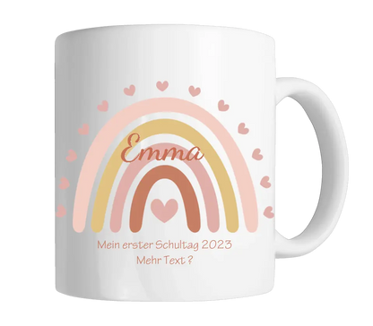 Regenbogentasse mit Wunschtext & Namen - Personalisierte Tasse Geschenk, Geburtstagsgeschenk, Weihnachtstasse, Nikolaustasse, rosa