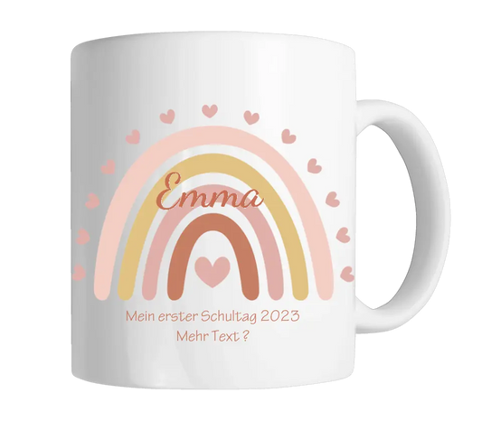 Regenbogentasse mit Wunschtext & Namen - Personalisierte Tasse Geschenk, Geburtstagsgeschenk, Weihnachtstasse, Nikolaustasse, rosa