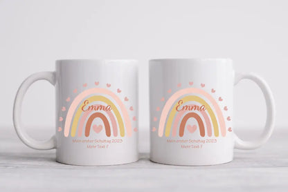 Regenbogentasse mit Wunschtext & Namen - Personalisierte Tasse Geschenk, Geburtstagsgeschenk, Weihnachtstasse, Nikolaustasse, rosa