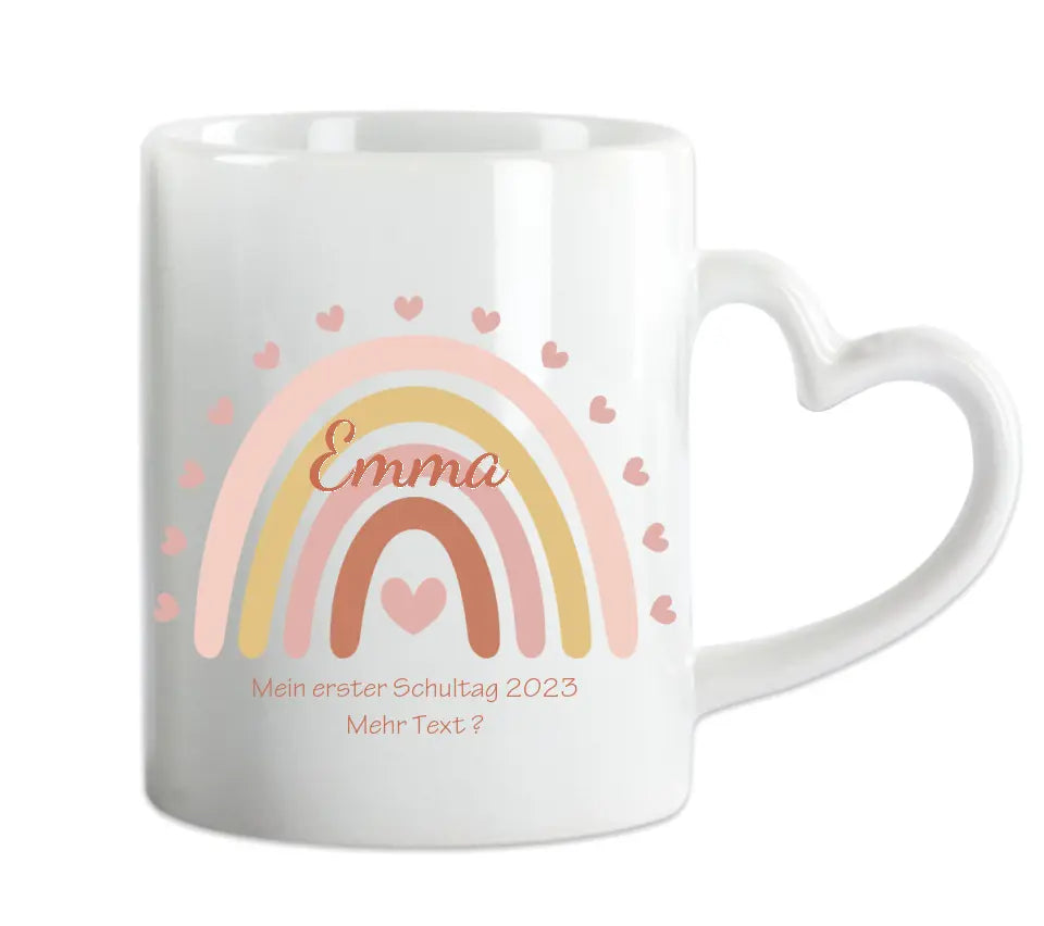 Regenbogentasse mit Wunschtext & Namen - Personalisierte Tasse Geschenk, Geburtstagsgeschenk, Weihnachtstasse, Nikolaustasse, rosa