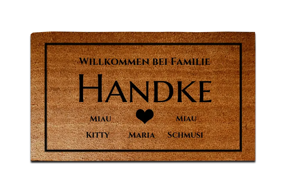 Personalisierte Fußmatte Familie 1 Personen Haushalt mit / ohne Haustiere,  40 x 70 cm, Kokosfaser-Fußmatte gelasert