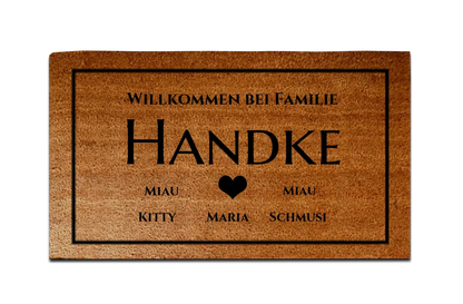Personalisierte Fußmatte Familie 1 Personen Haushalt mit / ohne Haustiere,  40 x 70 cm, Kokosfaser-Fußmatte gelasert