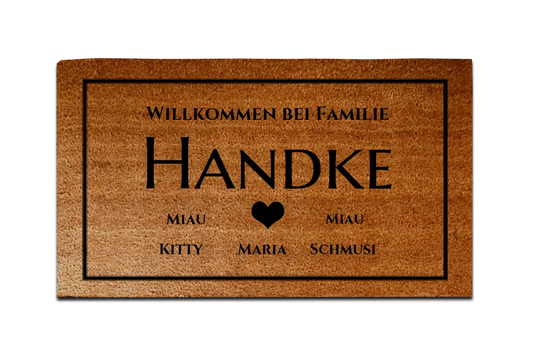 Personalisierte Fußmatte Familie 1 Personen Haushalt mit / ohne Haustiere,  40 x 70 cm, Kokosfaser-Fußmatte gelasert