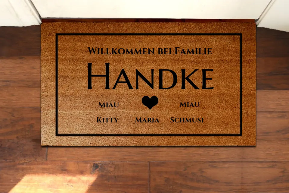 Personalisierte Fußmatte Familie 1 Personen Haushalt mit / ohne Haustiere,  40 x 70 cm, Kokosfaser-Fußmatte gelasert