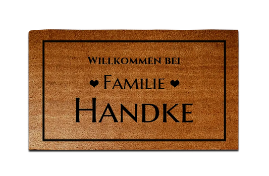 Personalisierte Fußmatte Familie mit Familienname, 40 x 70 cm, Kokosfaser-Fußmatte gelasert