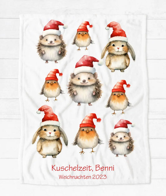 Kinderdecke personalisiert, kuschelige Weihnachtsdecke als Weihnachtsgeschenk für Babys und Kleinkinder Babydecke, Waldtiere