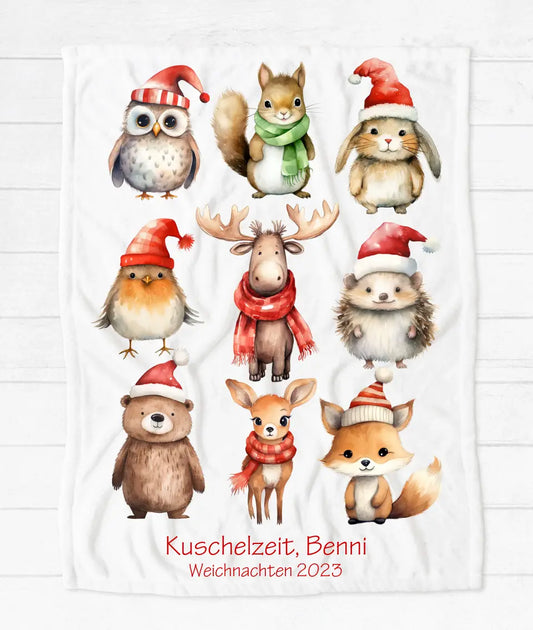 Kuschelige Kinderdecke - Weihnachtsdecke als Weihnachtsgeschenk für Babys und Kleinkinder Babydecke, Kuscheldecke Waldtiere