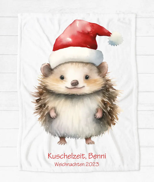 Kinderdecke - personalisierte kuschelige Weihnachtsdecke als Weihnachtsgeschenk für Babys und Kleinkinder Babydecke, Igel