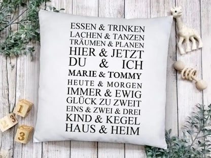 Personalisiertes Hochzeitsgeschenk - Sprüche Kissen Geschenk Hier & Jetzt - Geburtstagsgeschenk, Ostergeschenk & Weihnachtsgeschenk von Zeitraum-Kunstdrucke