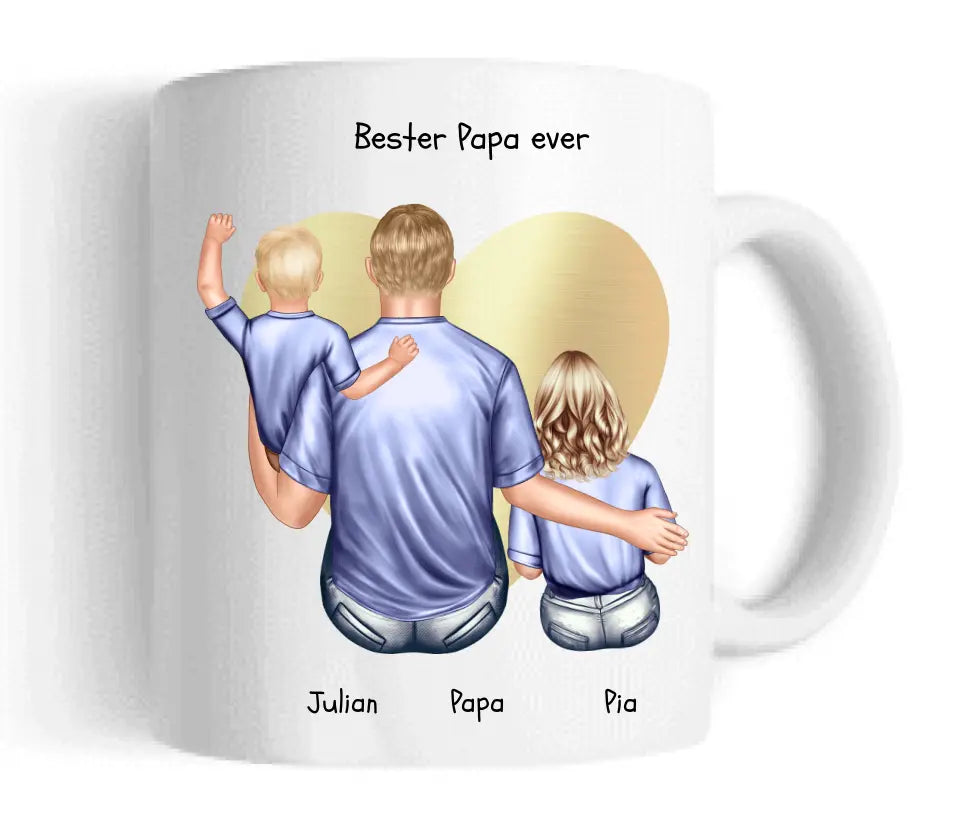 Personalisierte Tasse Familie mit 2 Kindern - Geschenk Vatertag - Geschenk Muttertag - Papa Geburtstagsgeschenk - Mama Geburtstagsgeschenk