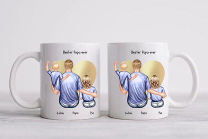 Personalisierte Tasse Familie mit 2 Kindern - Geschenk Vatertag - Geschenk Muttertag - Papa Geburtstagsgeschenk - Mama Geburtstagsgeschenk