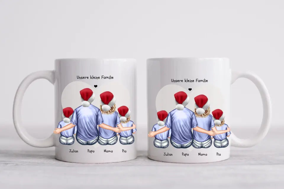 Personalisierte Tasse Familie mit 2 Kindern, , Nikolausgeschenk, Weihnachtstasse personalisiertes Weihnachtsgeschenk Kaffeebecher