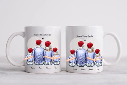 Personalisierte Tasse Familie mit 2 Kindern, , Nikolausgeschenk, Weihnachtstasse personalisiertes Weihnachtsgeschenk Kaffeebecher