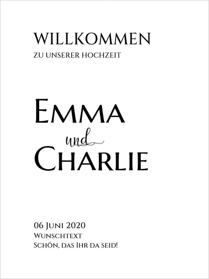 Willkommensposter Hochzeit  | Willkommensschild Hochzeit personalisiert | Hochzeitsempfang Tafel