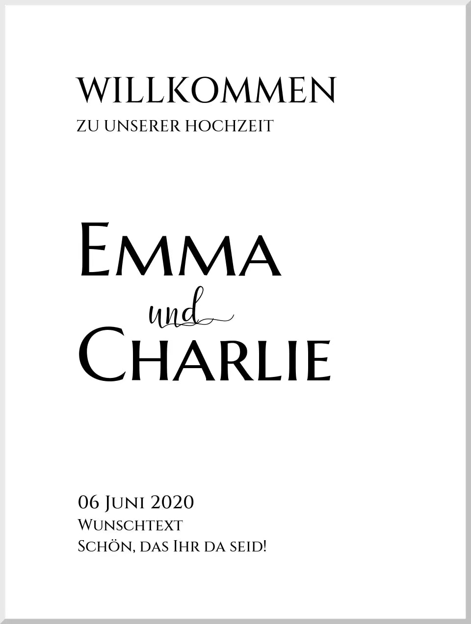 Willkommensposter Hochzeit  | Willkommensschild Hochzeit personalisiert | Hochzeitsempfang Tafel