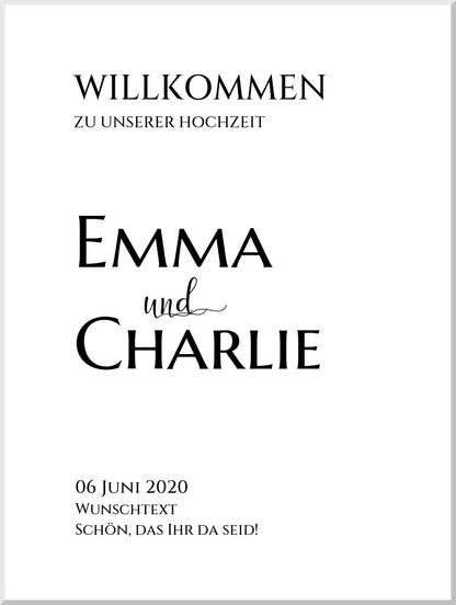Willkommensposter Hochzeit  | Willkommensschild Hochzeit personalisiert | Hochzeitsempfang Tafel