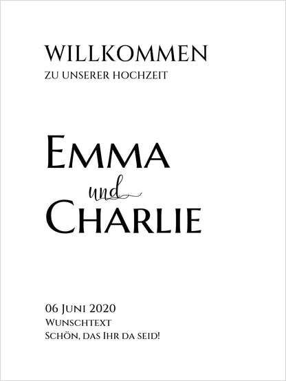 Willkommensposter Hochzeit  | Willkommensschild Hochzeit personalisiert | Hochzeitsempfang Tafel