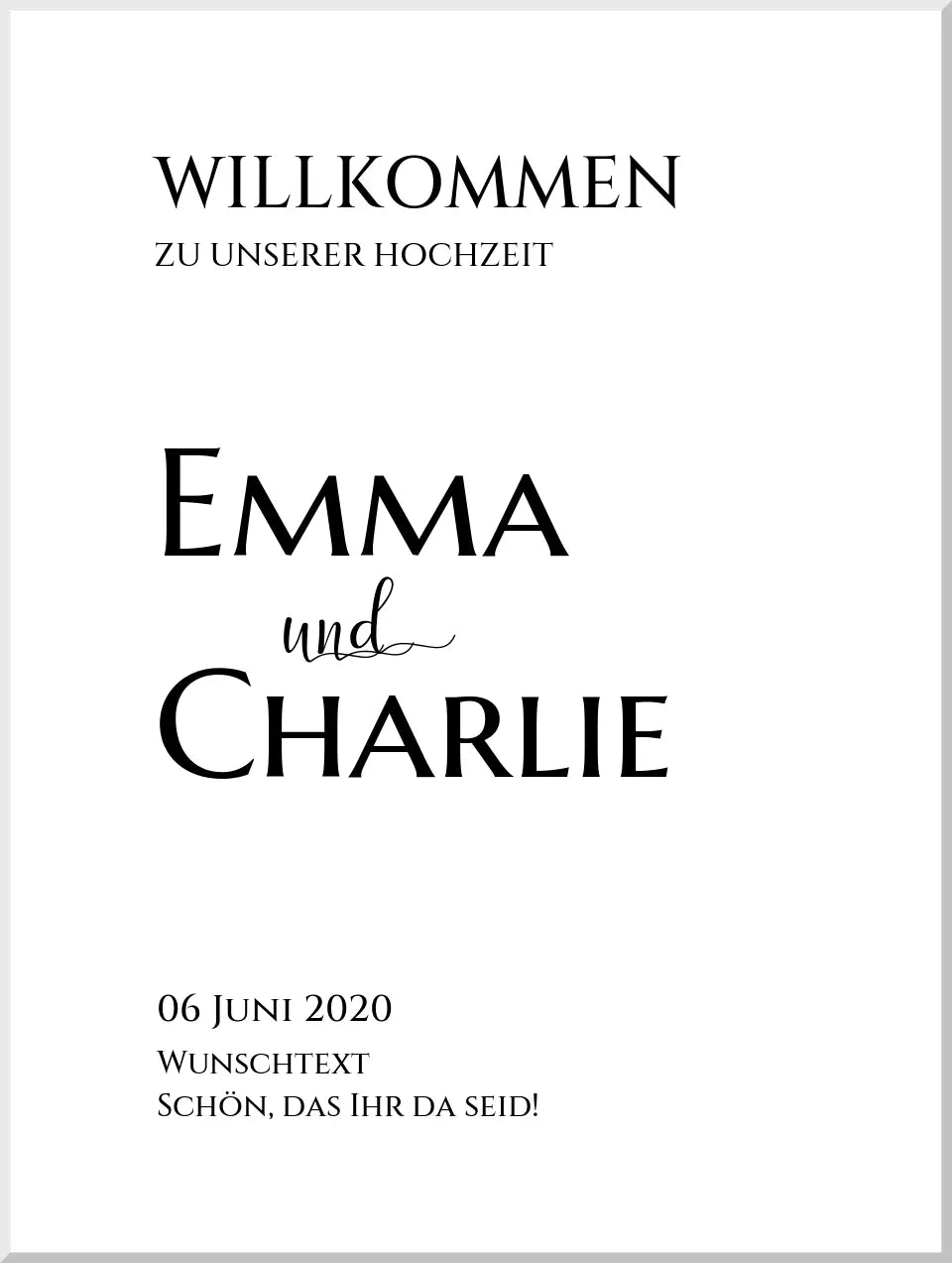 Willkommensposter Hochzeit  | Willkommensschild Hochzeit personalisiert | Hochzeitsempfang Tafel