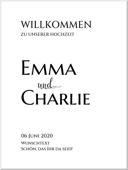 Willkommensposter Hochzeit  | Willkommensschild Hochzeit personalisiert | Hochzeitsempfang Tafel