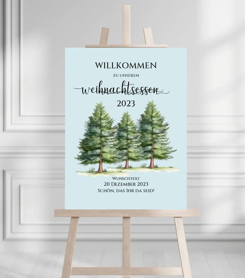 Weihnachtsschild Willkommen mit Tannenbäumen | Weihnachtsposter | Willkommensschild Weihnachten | Einladung Weihnachten Weihnachtsessen