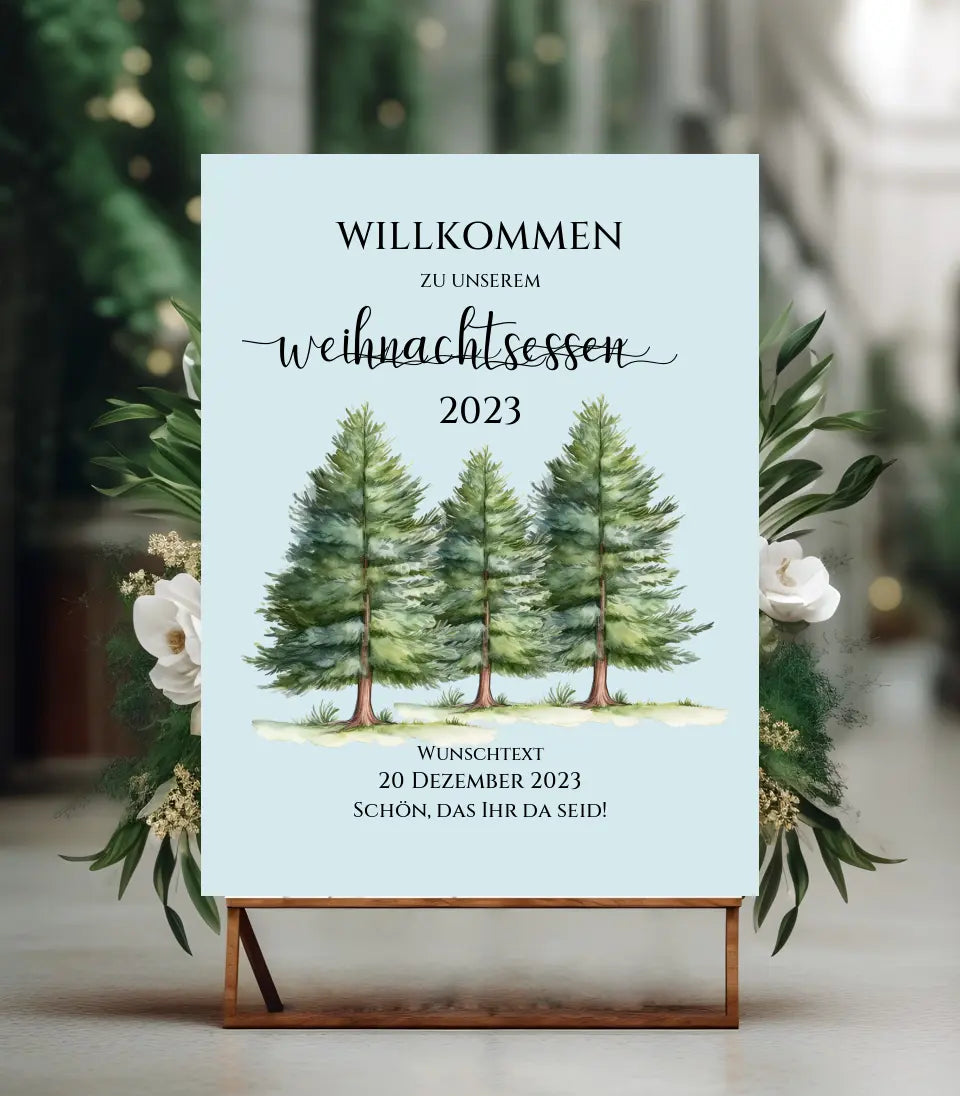 Weihnachtsschild Willkommen mit Tannenbäumen | Weihnachtsposter | Willkommensschild Weihnachten | Einladung Weihnachten Weihnachtsessen