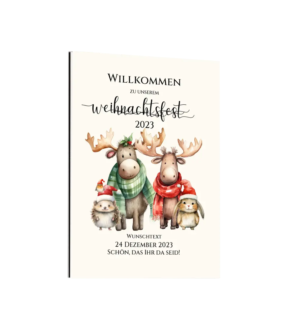 Weihnachtsposter | Willkommensschild Weihnachten | Einladung Weihnachten | Weihnachtsschild Willkommen mit Tannenbäumen und Waldtieren