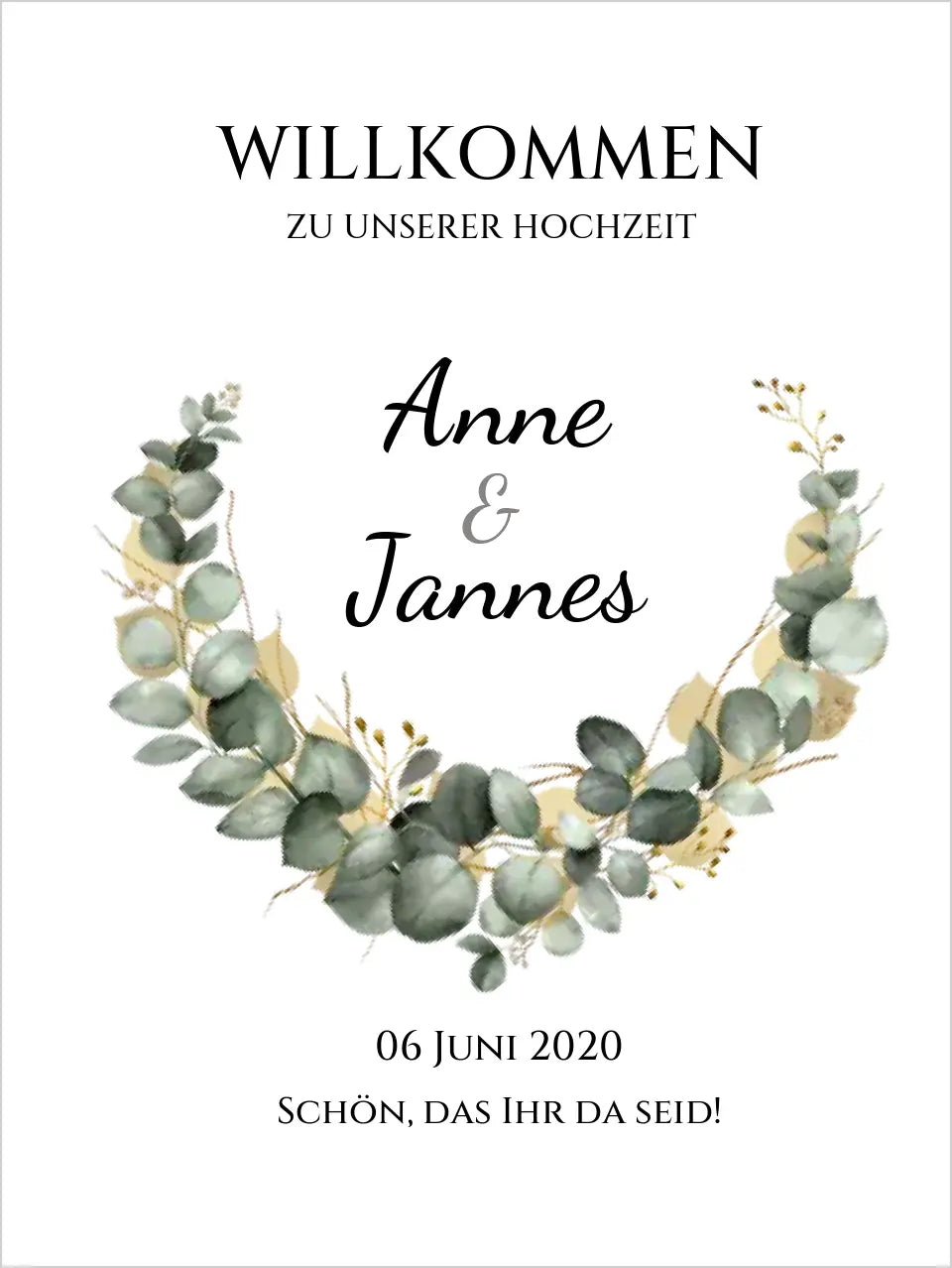 Willkommensposter Hochzeit  | Willkommensschild Hochzeit personalisiert mit Namen Datum | Empfang Schild Hochzeit