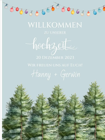 Hochzeitsschild Willkommen mit Tannenbäumen | Hochzeitsposter | Willkommensschild Hochzeit | Einladung Hochzeit | Hochzeitsempfang