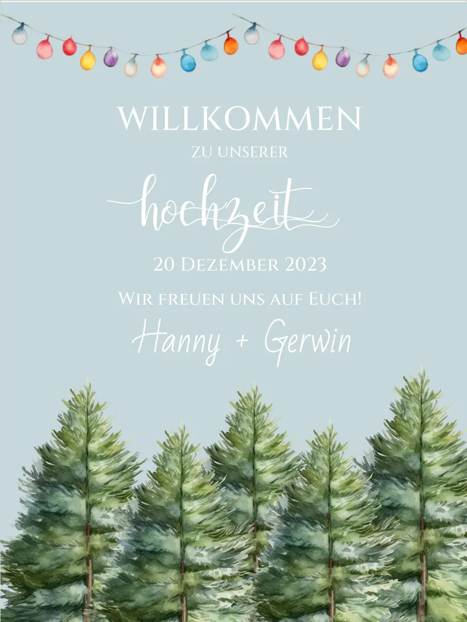 Hochzeitsschild Willkommen mit Tannenbäumen | Hochzeitsposter | Willkommensschild Hochzeit | Einladung Hochzeit | Hochzeitsempfang