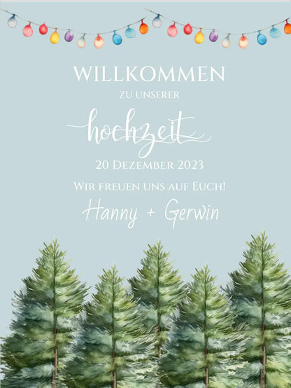 Hochzeitsschild Willkommen mit Tannenbäumen | Hochzeitsposter | Willkommensschild Hochzeit | Einladung Hochzeit | Hochzeitsempfang