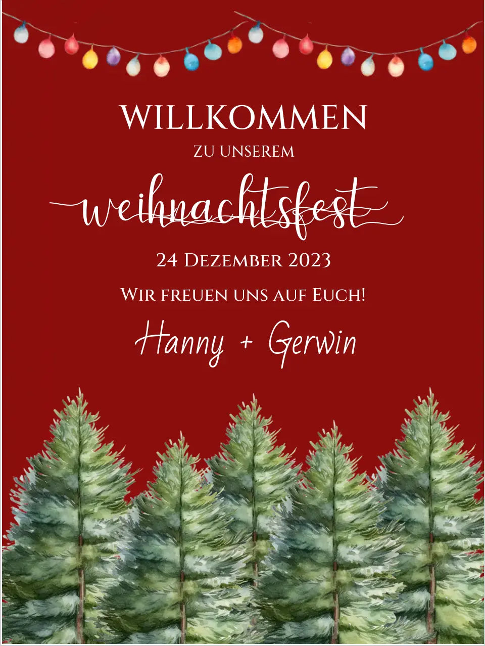 Weihnachtsschild Willkommen mit Tannenbäumen | Weihnachtsposter | Willkommensschild Weihnachten | Einladung Weihnachten | Weihnachten Einladung