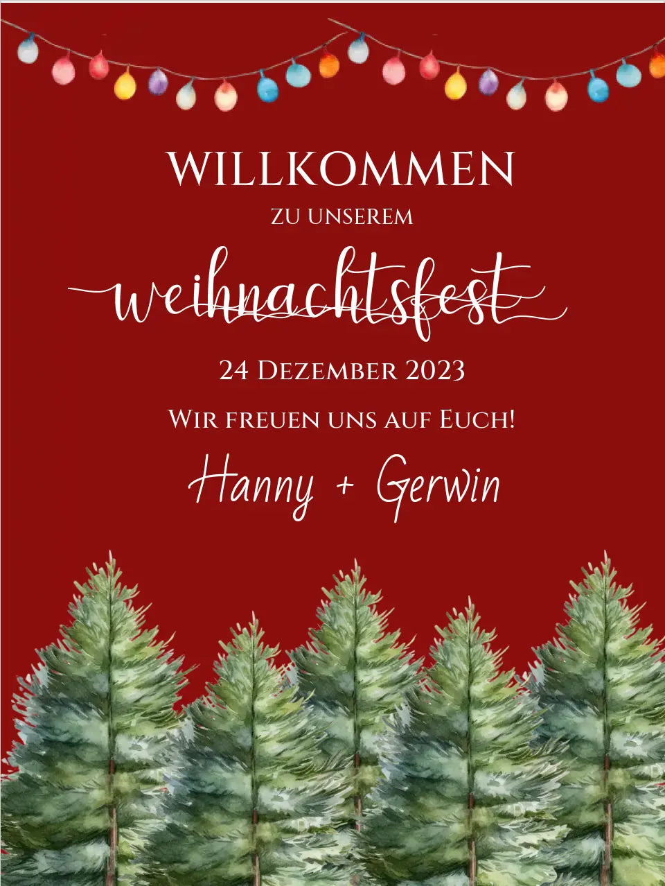 Weihnachtsschild Willkommen mit Tannenbäumen | Weihnachtsposter | Willkommensschild Weihnachten | Einladung Weihnachten | Weihnachten Einladung