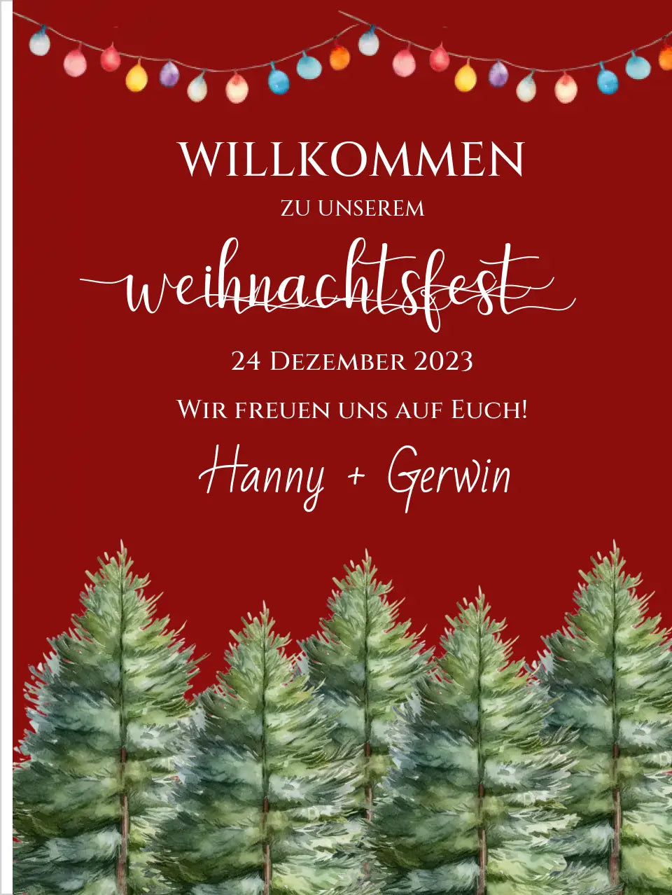 Weihnachtsschild Willkommen mit Tannenbäumen | Weihnachtsposter | Willkommensschild Weihnachten | Einladung Weihnachten | Weihnachten Einladung