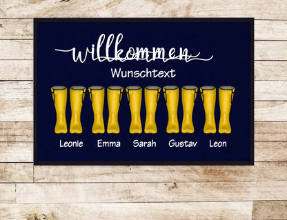 Personalisierte Fußmatte Geschenk Familie Fußabstreicher Gummistiefel mit Name  Familienmitglieder Wunschtext