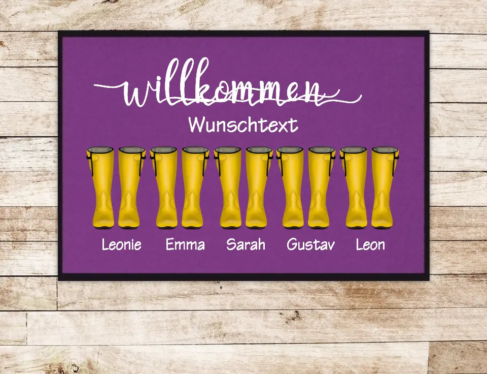 Personalisierte Fußmatte Geschenk Familie Fußabstreicher Gummistiefel mit Name  Familienmitglieder Wunschtext