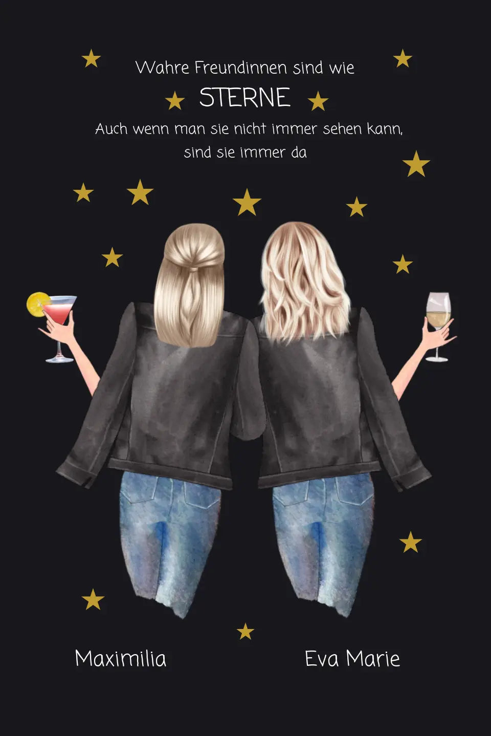 Wahre Freundinnen - 2 Beste Freundinnen personalisiertes Poster Geschenk - Freundinnen Bild - Weihnachtsgeschenk