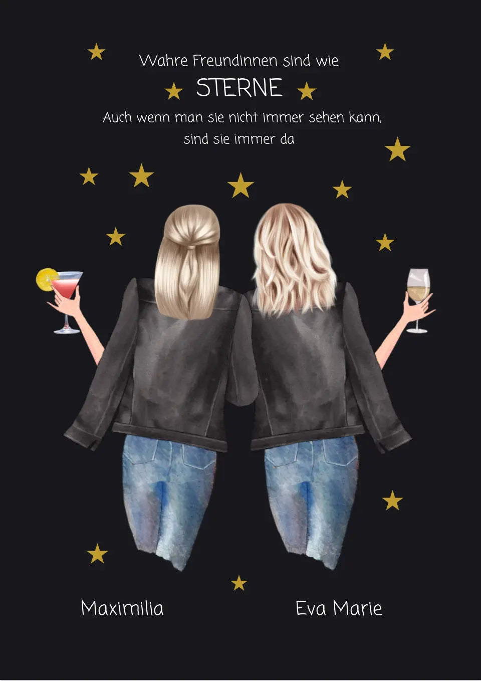 Wahre Freundinnen - 2 Beste Freundinnen personalisiertes Poster Geschenk - Freundinnen Bild - Weihnachtsgeschenk