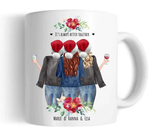 3 Beste Freundinnen Geschenk Tasse personalisiert- Beste Freundin Weihnachtsgeschenk Weihnachtstasse