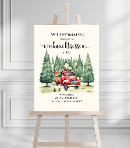 Weihnachtsschild Willkommen mit Tannenbäumen | Weihnachtsposter | Willkommensschild Weihnachten | Einladung Weihnachten | Weihnachten Einladung