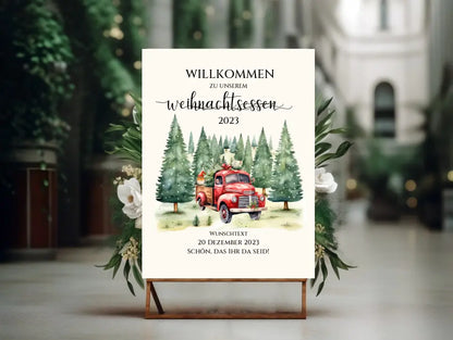 Weihnachtsschild Willkommen mit Tannenbäumen | Weihnachtsposter | Willkommensschild Weihnachten | Einladung Weihnachten | Weihnachten Einladung