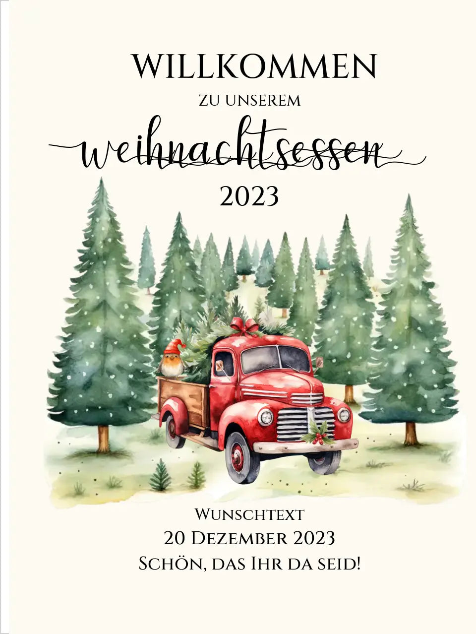 Weihnachtsschild Willkommen mit Tannenbäumen | Weihnachtsposter | Willkommensschild Weihnachten | Einladung Weihnachten | Weihnachten Einladung