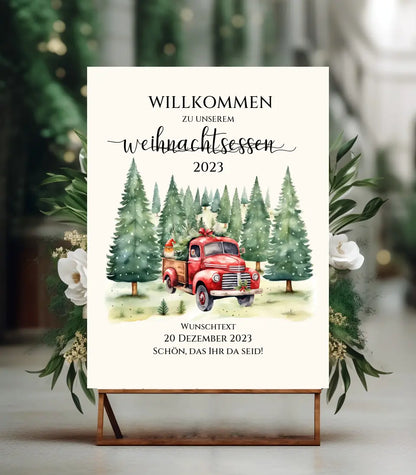 Weihnachtsschild Willkommen mit Tannenbäumen | Weihnachtsposter | Willkommensschild Weihnachten | Einladung Weihnachten | Weihnachten Einladung