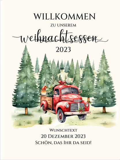 Weihnachtsschild Willkommen mit Tannenbäumen | Weihnachtsposter | Willkommensschild Weihnachten | Einladung Weihnachten | Weihnachten Einladung