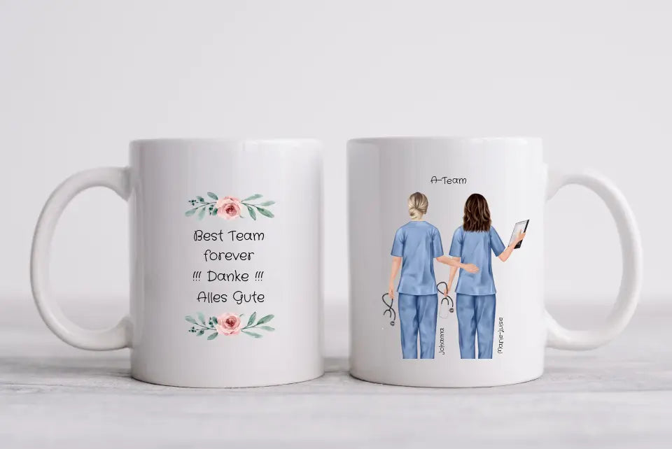 2 Beste Krankenschwester Team Tasse, Personalisierter Kaffeebecher, Geschenkidee Kollegin, Tassendruck, Ostern, Pflegerin, Ärztin