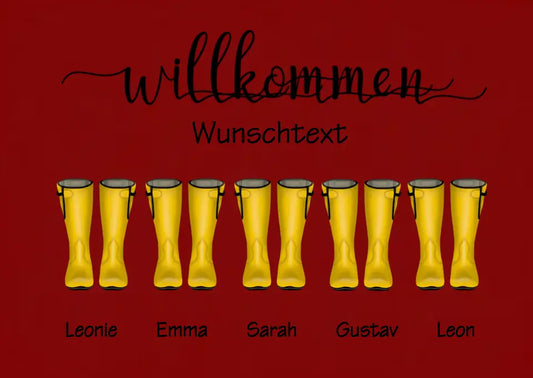 Poster Gummistiefel - Personalisiertes Familienbild 1-5 Personen mit Wunschtext - Geburtstagsgeschenk, Weihnachtsgeschenk