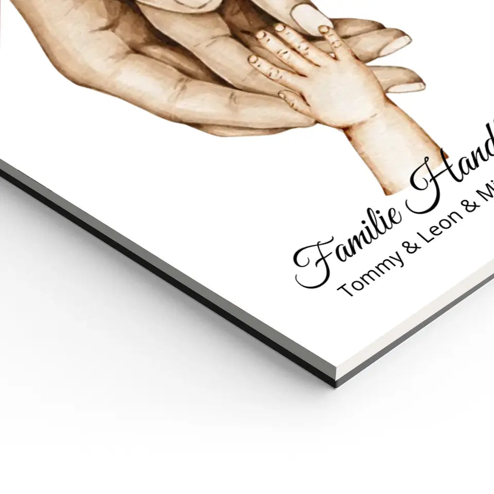 Poster Familie mit  Baby Namen und Datum | Personalisiertes Familiengeschenk als Familienposter Geschenk Geburt | Taufgeschenk mit Hände Motiv