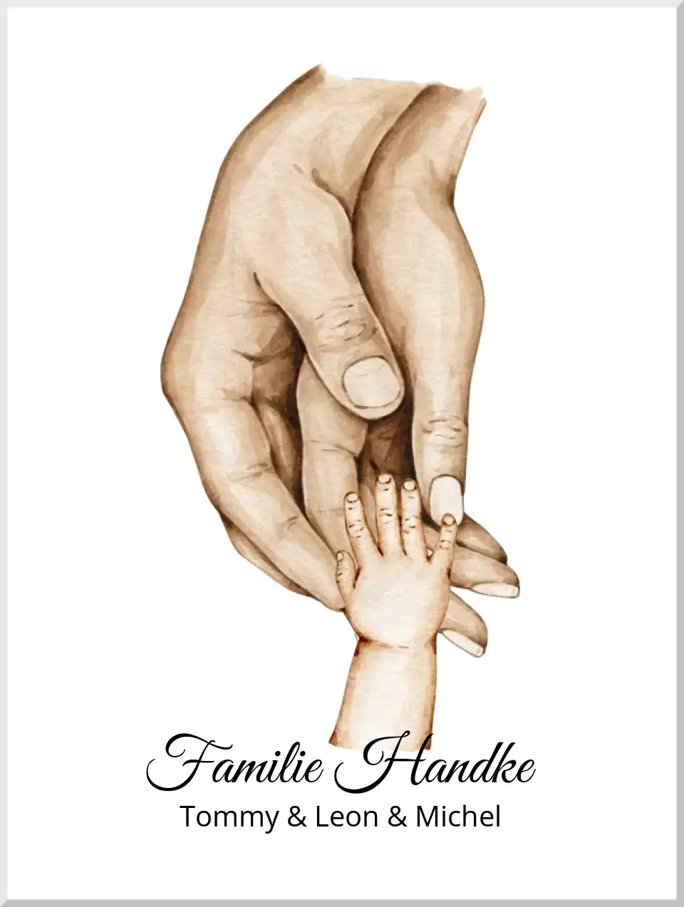 Poster Familie mit  Baby Namen und Datum | Personalisiertes Familiengeschenk als Familienposter Geschenk Geburt | Taufgeschenk mit Hände Motiv