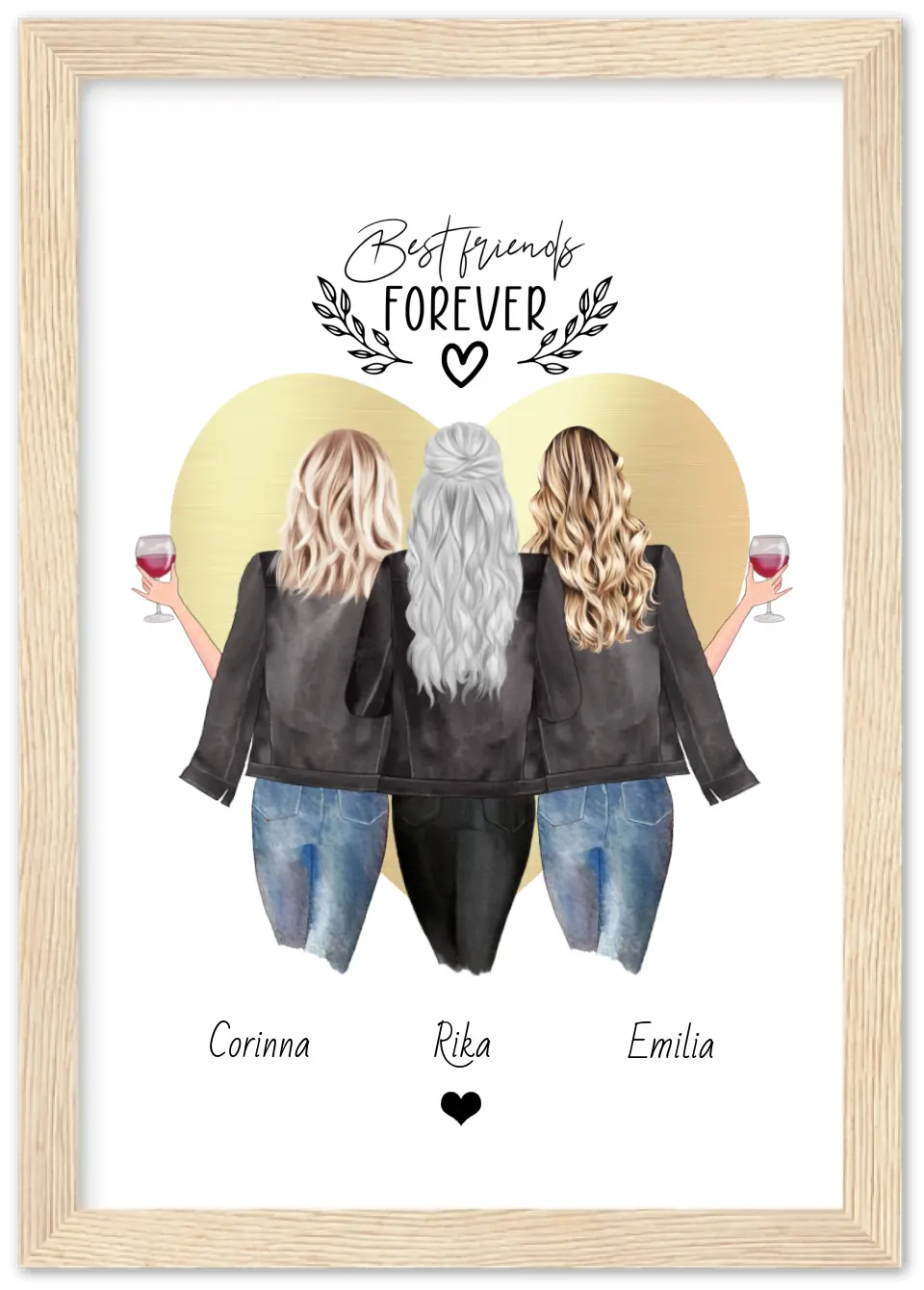 3 Beste Freundinnen Poster Geschenk personalisiert | Bild Geschenkidee Schwester, Kollegin, Mama | True Friends